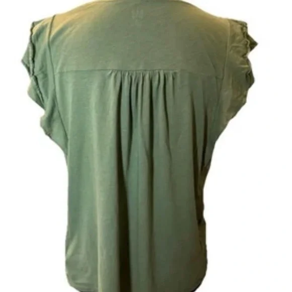 Gap Women's Luxe Green Top, Ruffle Sleeves, Pleats, Size Medium - Picture 11 of 12